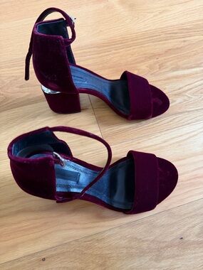 Alexander WangVelvet Burgundy Block Heel Sandals with Ankle Strap 37.5